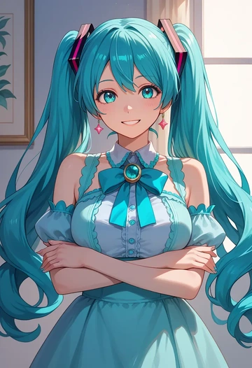 vocaloid,magical_mirai_miku,mesh graffiti top,dolphin shorts  - AI generated anime art