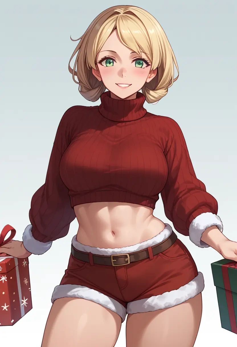 kantai_collection,maikaze_(kancolle),Christmas,red velvet shorts,turtleneck sweater  - 