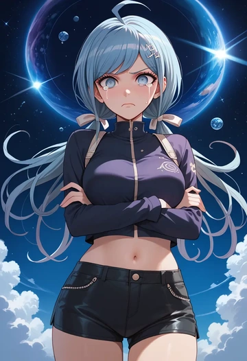 danganronpa_(series),maizono_sayaka,leather,shorts,crop top  - AI generated anime art