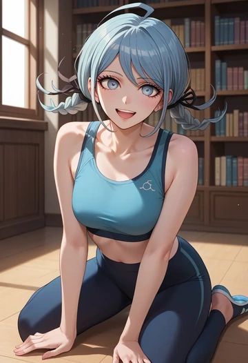 danganronpa_(series),maizono_sayaka,yoga shorts, bra  - AI generated anime art