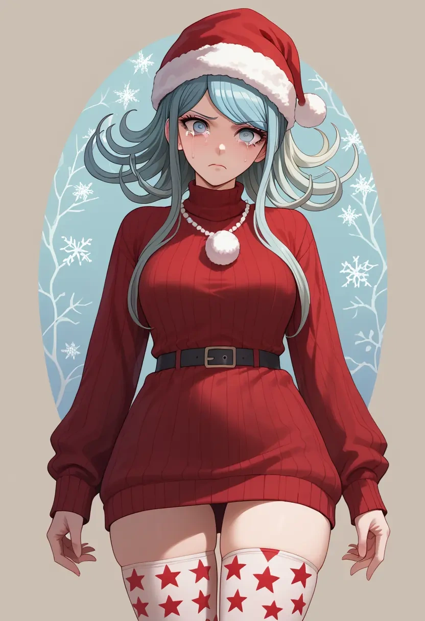 danganronpa_(series),maizono_sayaka,Christmas,sweater dress,stockings  - 