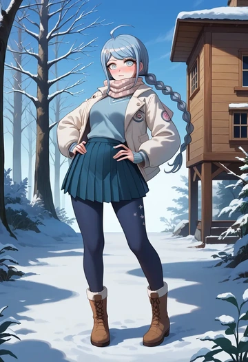 danganronpa_(series),maizono_sayaka,winter,student uniform,puffer jacket  - AI generated anime art