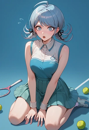 danganronpa_(series),maizono_sayaka,tennis dress,visor,trainers  - AI generated anime art