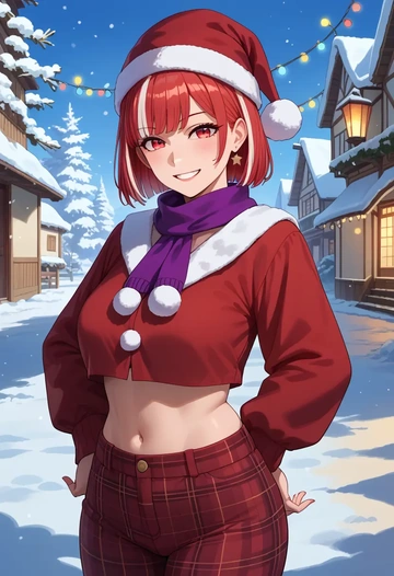 nijisanji,makaino_ririmu,Christmas,plaid trousers  - AI generated anime art