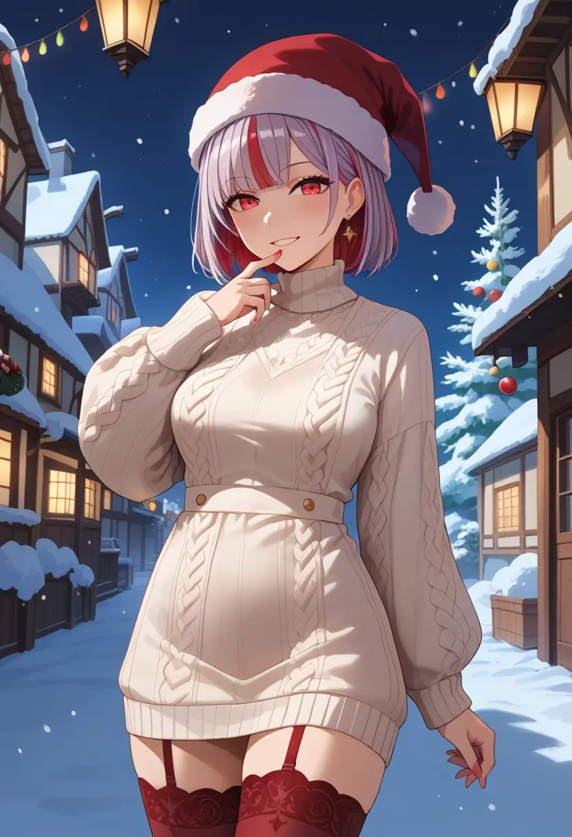 nijisanji,makaino_ririmu,Christmas,sweater dress,stockings  - 