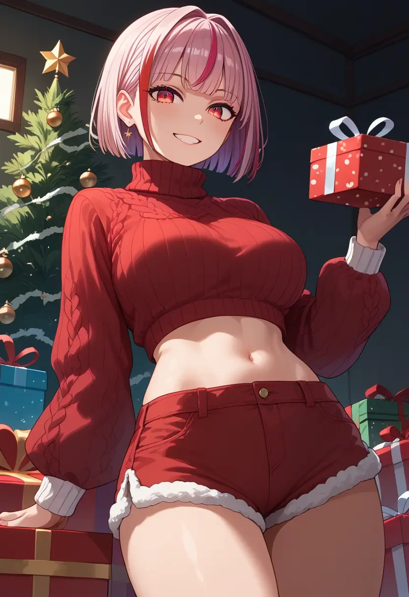 nijisanji,makaino_ririmu,Christmas,red velvet shorts,turtleneck sweater  - 