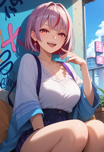 nijisanji,makaino_ririmu,neon graffiti top,dolphin shorts  - AI generated anime art