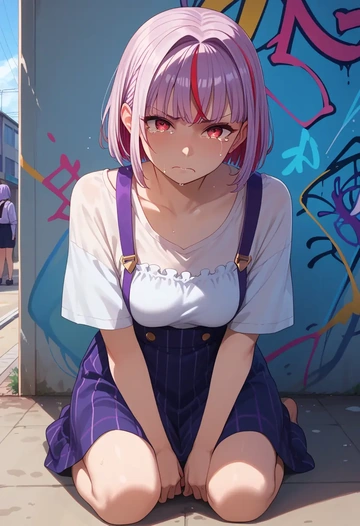 nijisanji,makaino_ririmu,neon graffiti top,dolphin shorts  - AI generated anime art