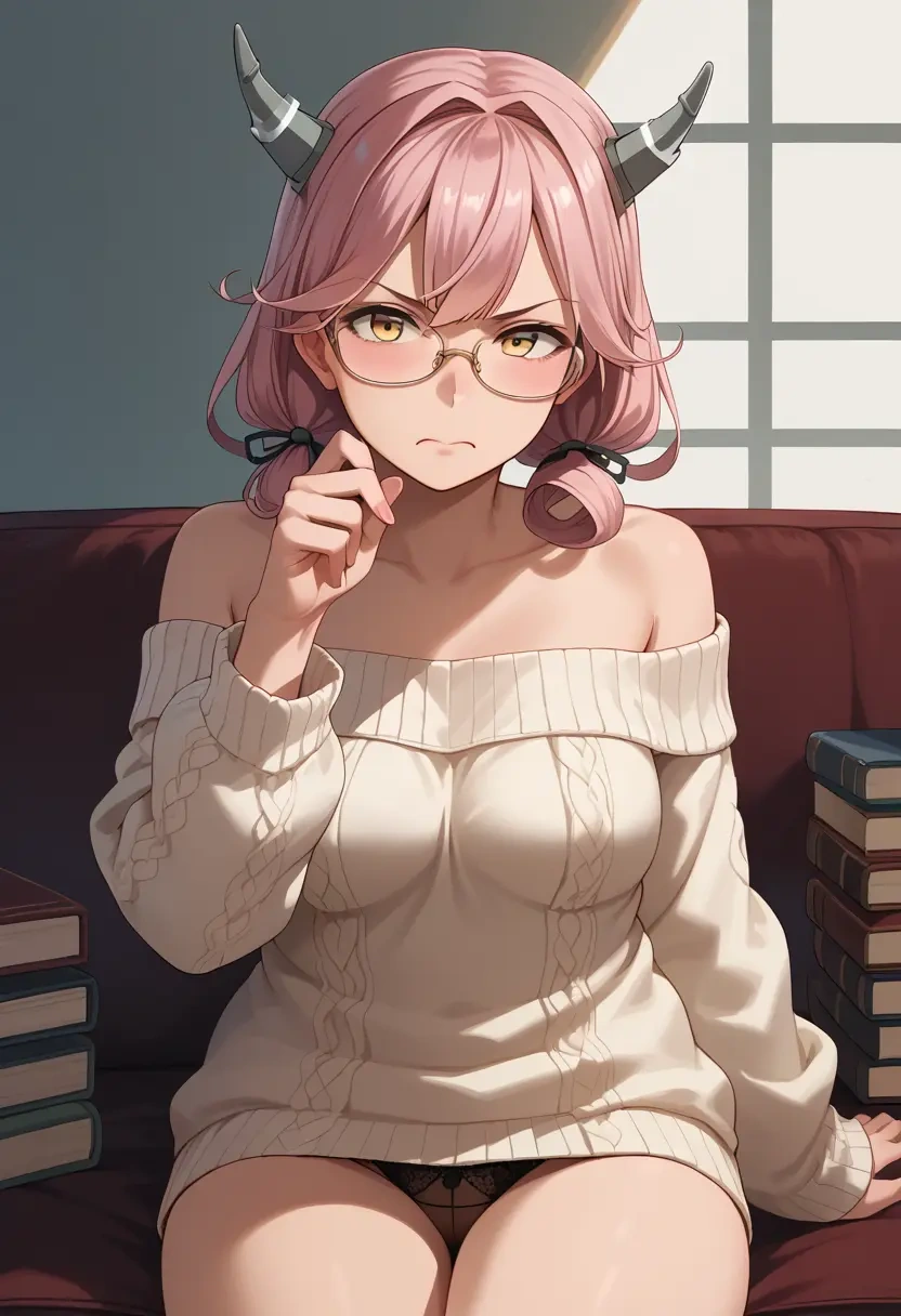 kantai_collection,makigumo_(kancolle),sweater,panties,off-shoulder,glasses,sexy  - 