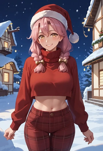 kantai_collection,makigumo_(kancolle),Christmas,plaid trousers  - AI generated anime art