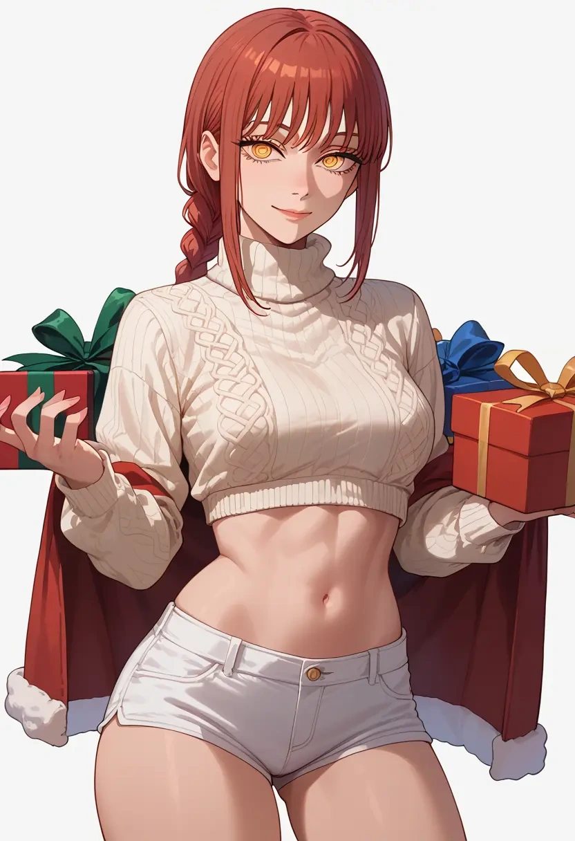 chainsaw_man,makima_(chainsaw_man),Christmas,red velvet shorts,turtleneck sweater  - 