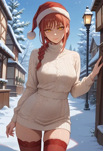 chainsaw_man,makima_(chainsaw_man),Christmas,sweater dress,stockings  - AI generated anime art