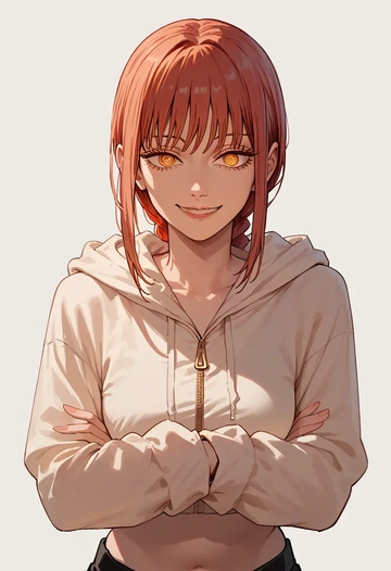 chainsaw_man,makima_(chainsaw_man),crop hoodie,shorts  - AI generated anime art