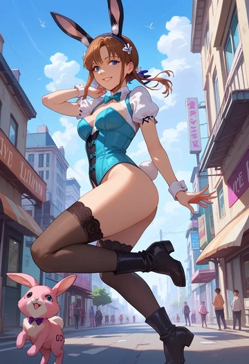 neon_genesis_evangelion,makinami_mari_illustrious,bunny girl  - AI generated anime art