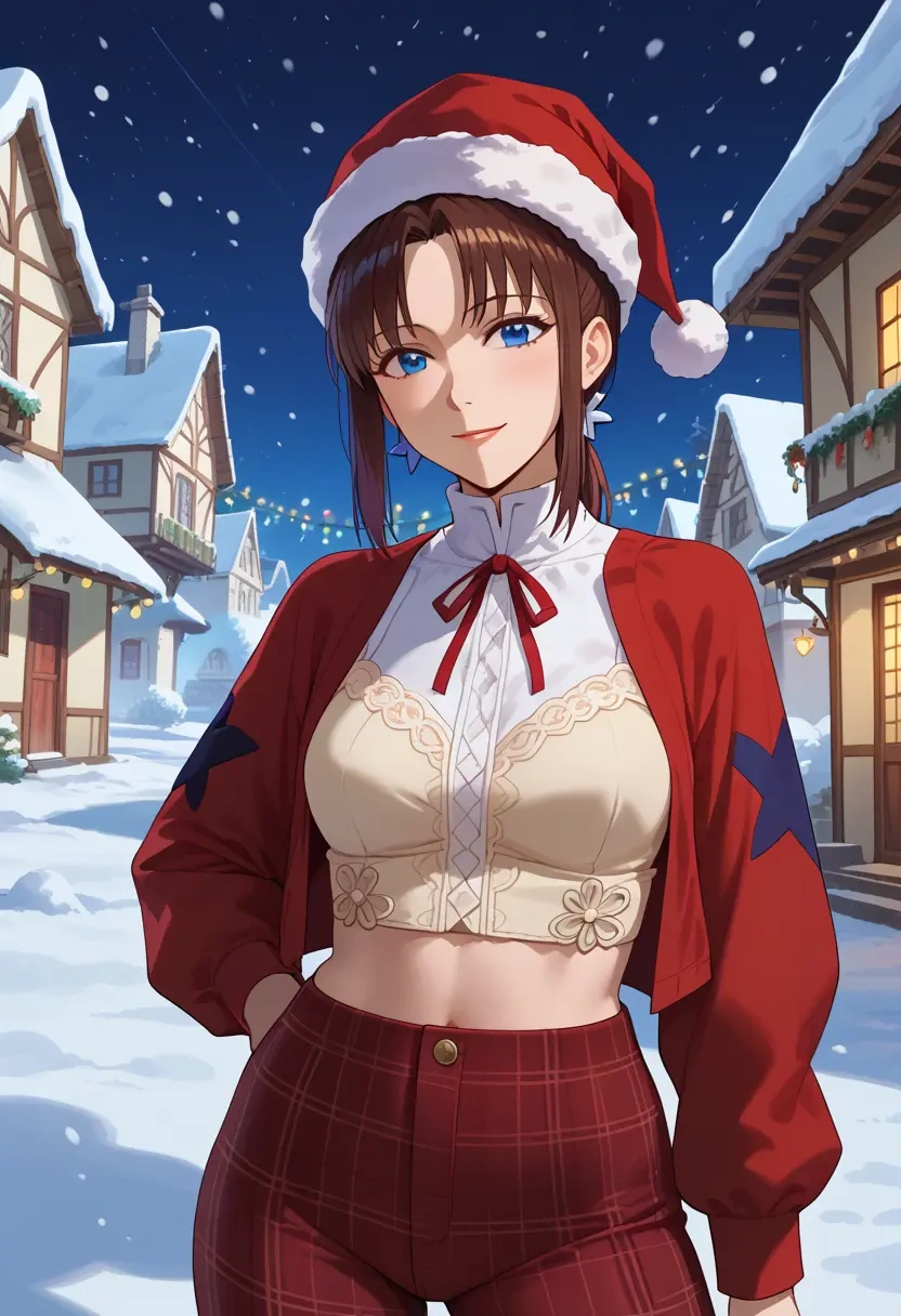 neon_genesis_evangelion,makinami_mari_illustrious,Christmas,plaid trousers  - 