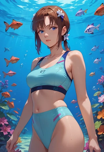 neon_genesis_evangelion,makinami_mari_illustrious,sports bra,wide-leg joggers  - AI generated anime art