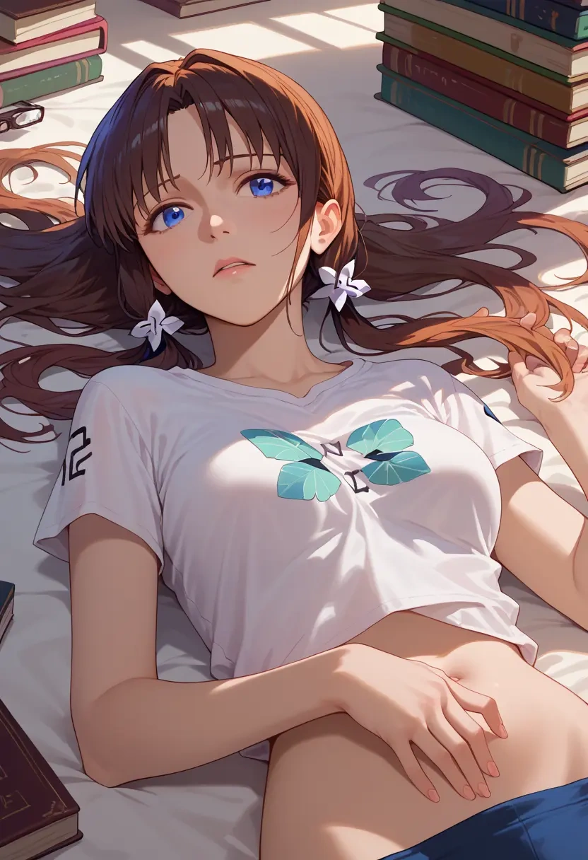 neon_genesis_evangelion,makinami_mari_illustrious,handwritten script shirt,dolphin shorts  - 