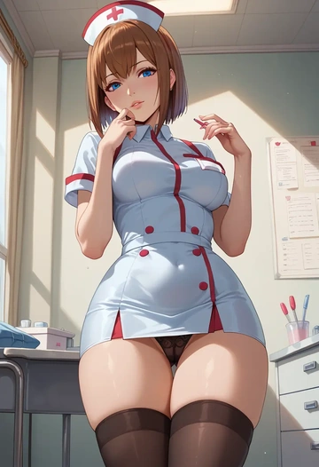 steins_gate,makise_kurisu,nurse pantyhose,mini skirt, sexy  - AI generated anime art