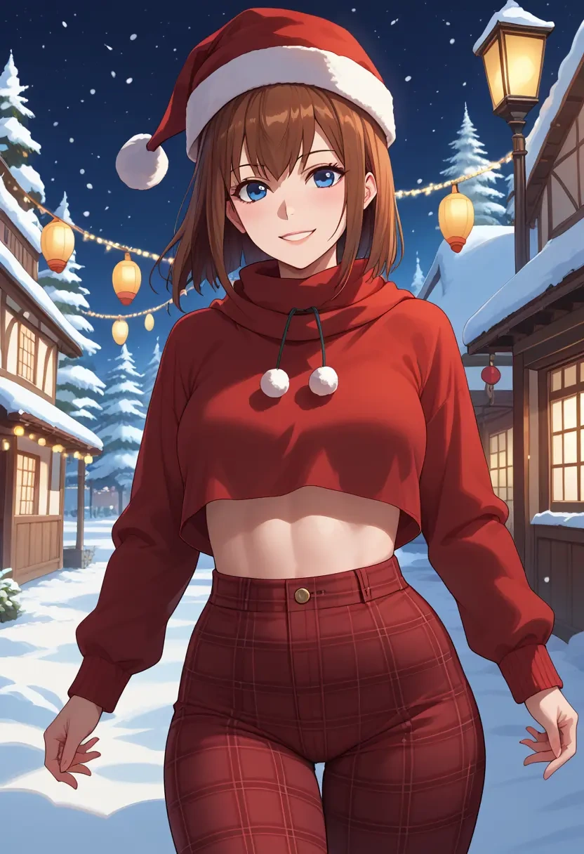 steins_gate,makise_kurisu,Christmas,plaid trousers  - 