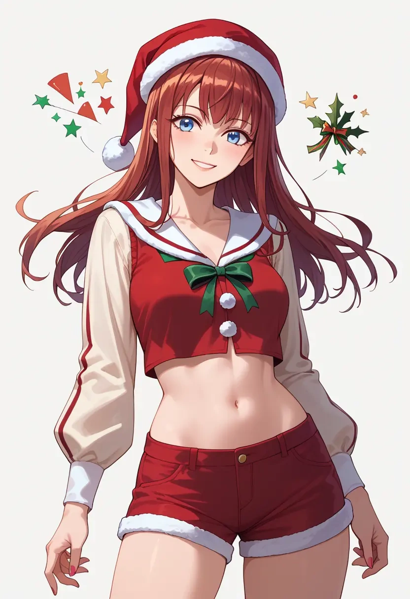 steins_gate,makise_kurisu,Christmas,red velvet shorts  - 