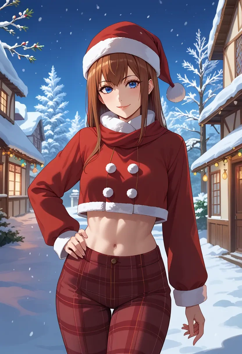 steins_gate,makise_kurisu,Christmas,plaid trousers  - 