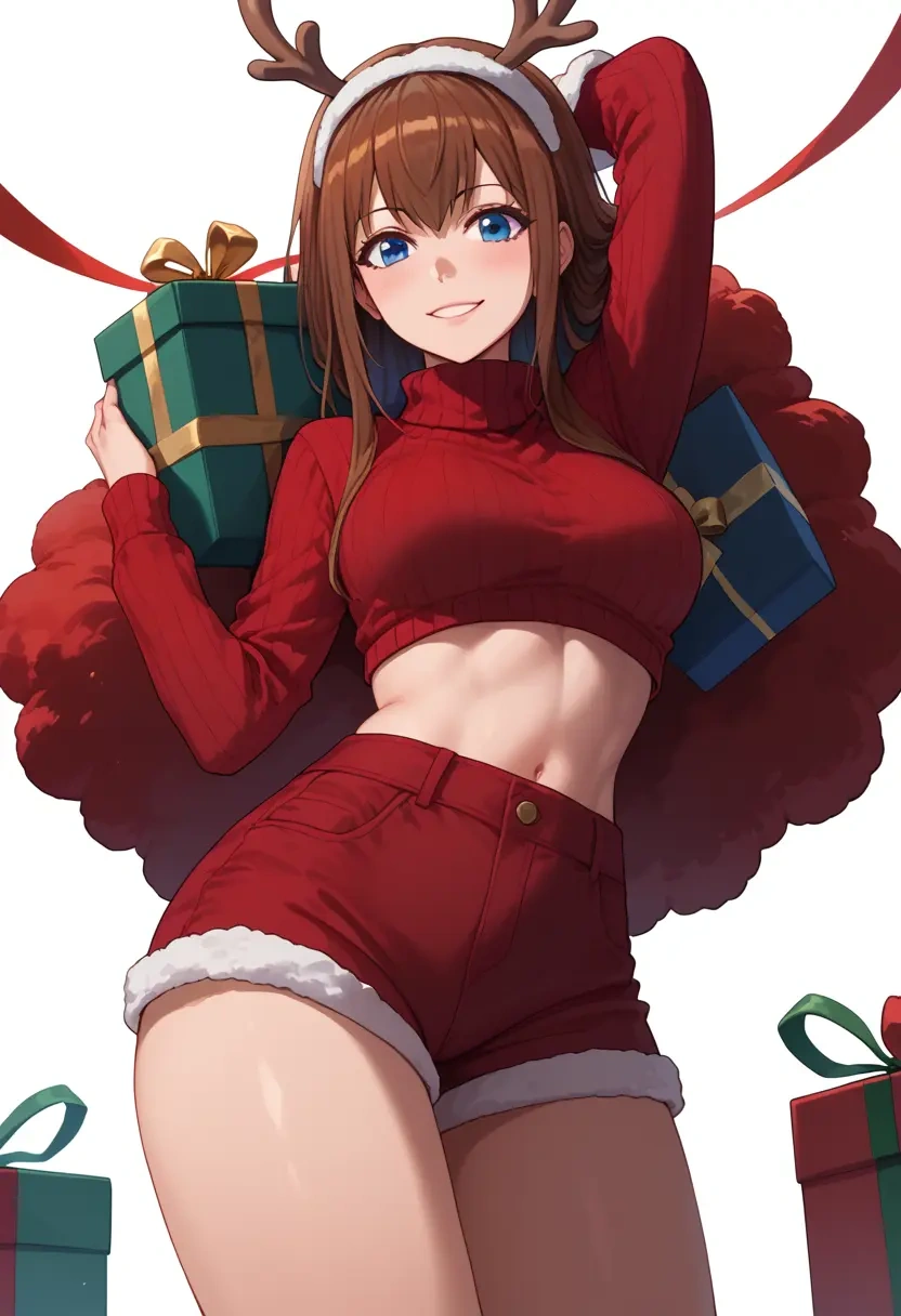 steins_gate,makise_kurisu,Christmas,red velvet shorts,turtleneck sweater  - 