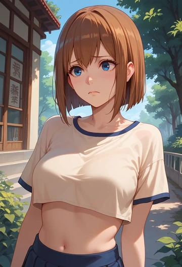 steins_gate,makise_kurisu,crop top,loose joggers,headset  - AI generated anime art