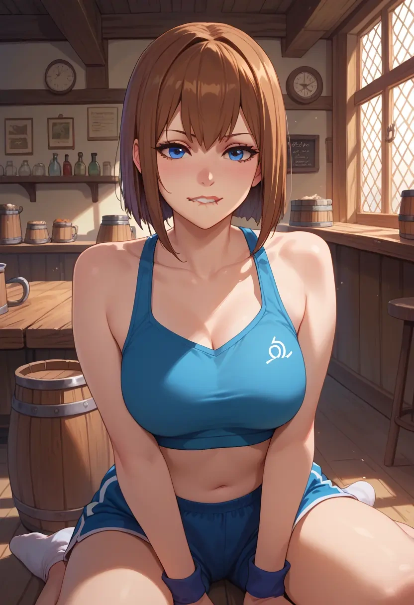 steins_gate,makise_kurisu,sports crop,high-waisted shorts  - 