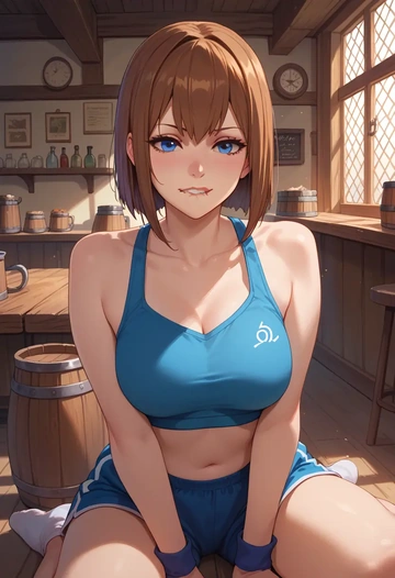 steins_gate,makise_kurisu,sports crop,high-waisted shorts  - AI generated anime art