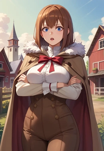 steins_gate,makise_kurisu,cape,hooded,leather pants  - AI generated anime art