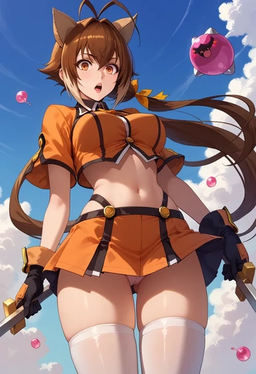 blazblue,makoto_nanaya,mini skirt,stockings  - AI generated anime art