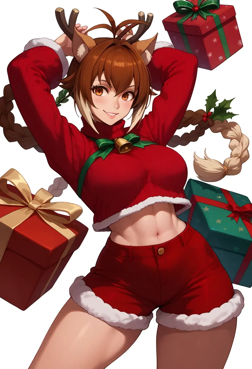 blazblue,makoto_nanaya,Christmas,red velvet shorts,turtleneck sweater  - 