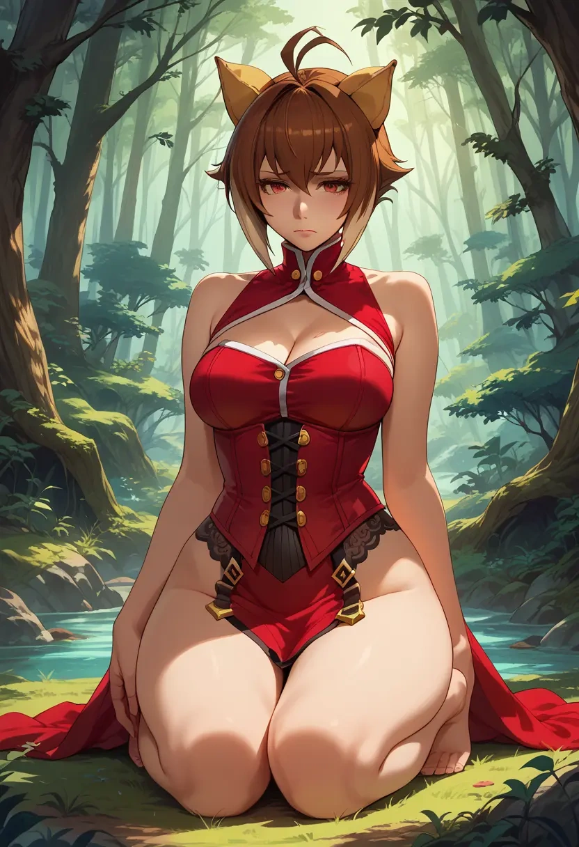 blazblue,makoto_nanaya,vampire corset,lace blouse,velvet skirt  - 