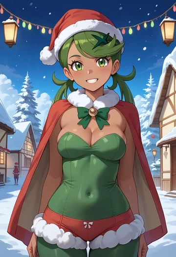 pokemon,mallow_(pokemon),Christmas,dress  - AI generated anime art