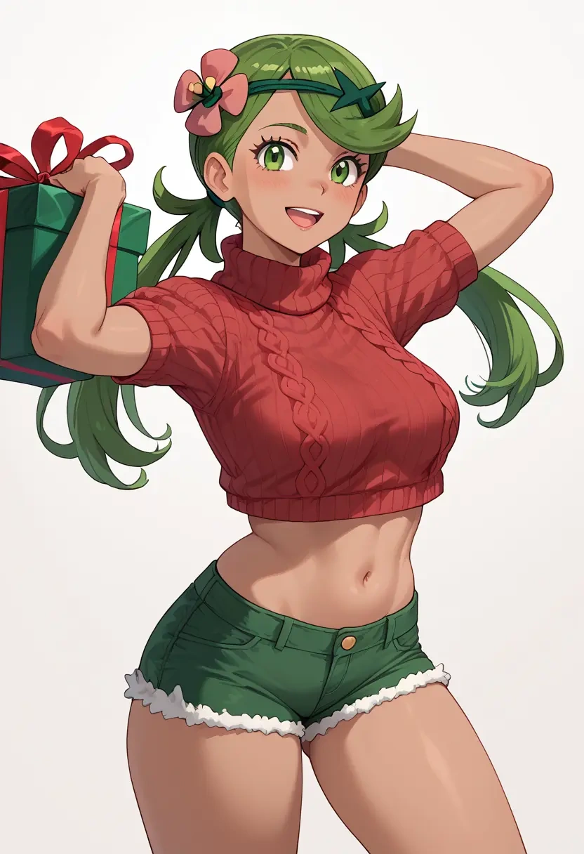 pokemon,mallow_(pokemon),Christmas,red velvet shorts,turtleneck sweater  - 