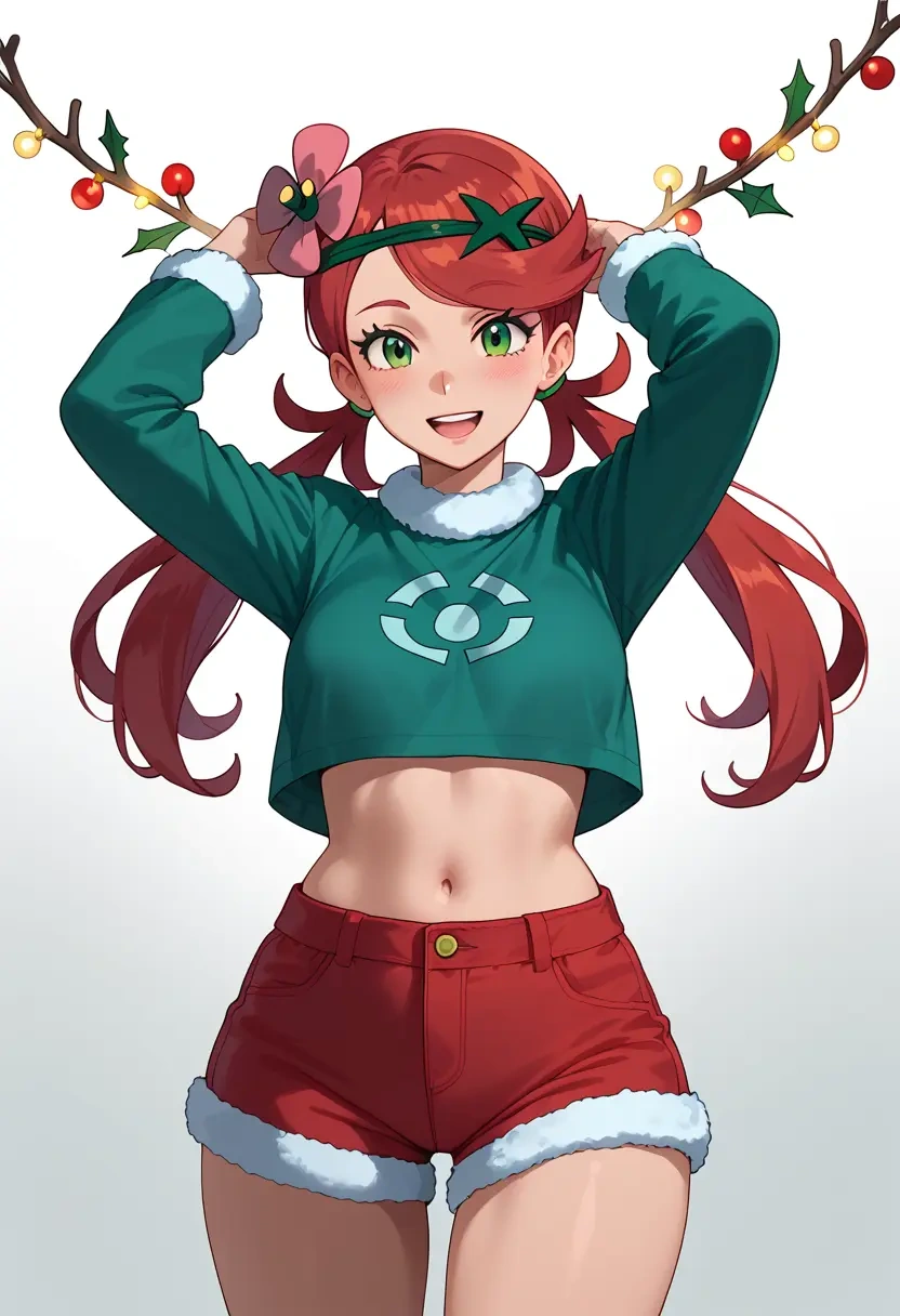 pokemon,mallow_(pokemon),Christmas,red velvet shorts  - 