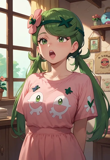 pokemon,mallow_(pokemon),silk graffiti shirt,dolphin shorts  - AI generated anime art