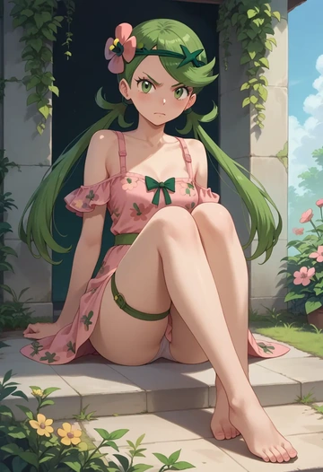 pokemon,mallow_(pokemon),silk slip dress,floral prints  - AI generated anime art