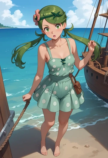 pokemon,mallow_(pokemon),silk slip dress,polka dots  - AI generated anime art