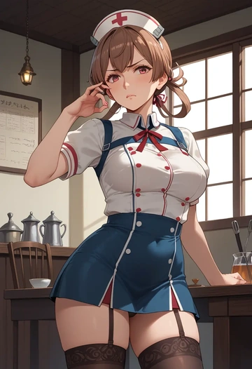 kantai_collection,mamiya_(kancolle),nurse pantyhose,mini skirt, sexy  - AI generated anime art