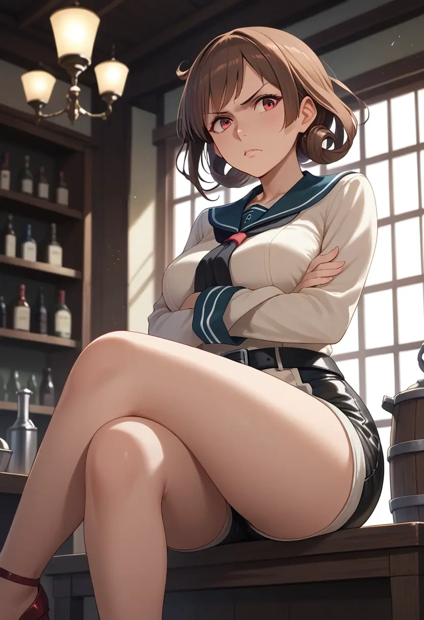 kantai_collection,mamiya_(kancolle),leather,shorts  - 