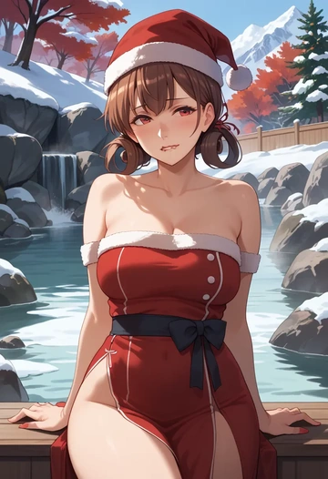 kantai_collection,mamiya_(kancolle),Christmas,red velvet dress  - AI generated anime art