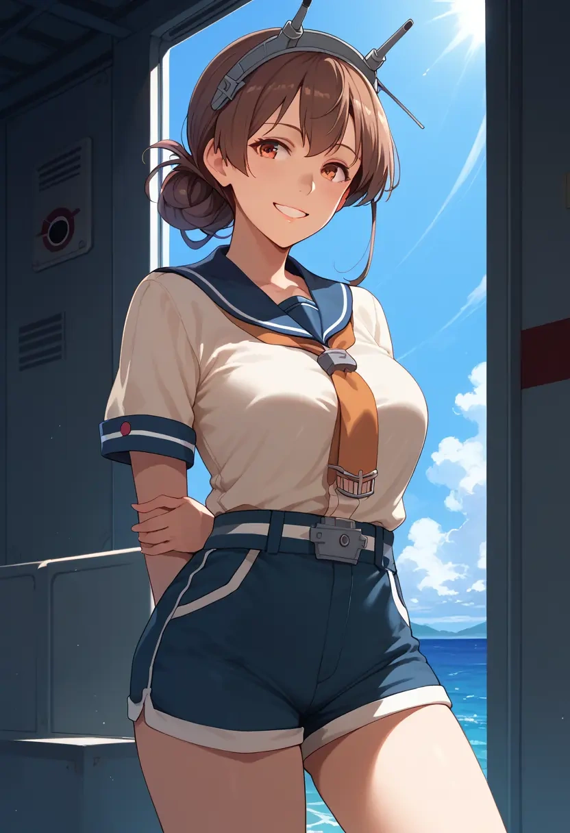 kantai_collection,mamiya_(kancolle),jogger shorts,oversized tank  - 