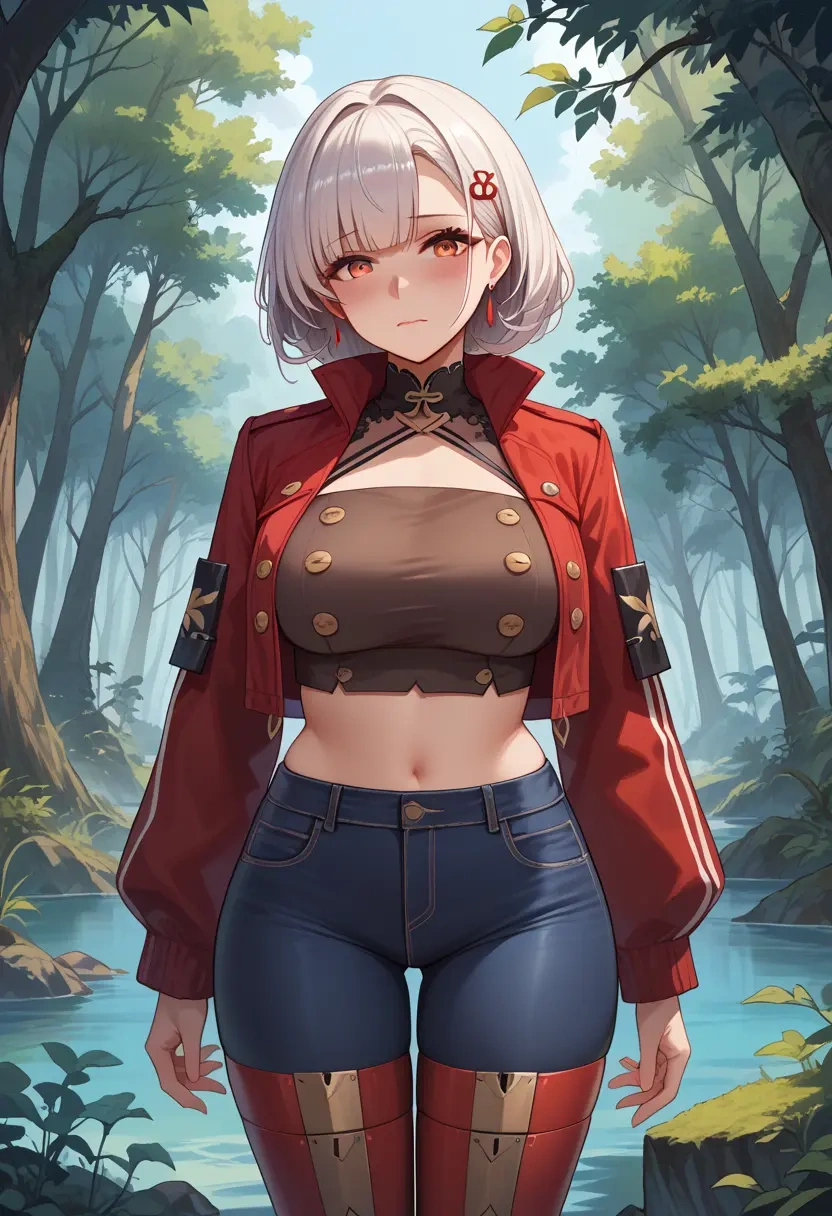 azur_lane,manjuu_(azur_lane),denim jacket,cropped,leather leggings  - 