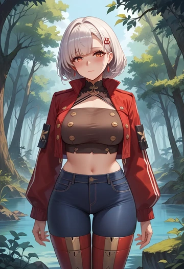 azur_lane,manjuu_(azur_lane),denim jacket,cropped,leather leggings  - AI generated anime art