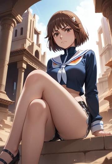 kill_la_kill,mankanshoku_mako,leather,shorts  - AI generated anime art