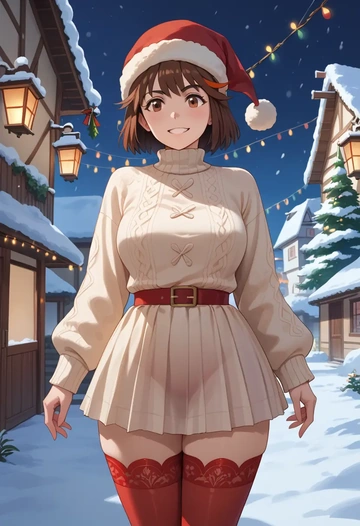 kill_la_kill,mankanshoku_mako,Christmas,sweater dress,stockings  - AI generated anime art