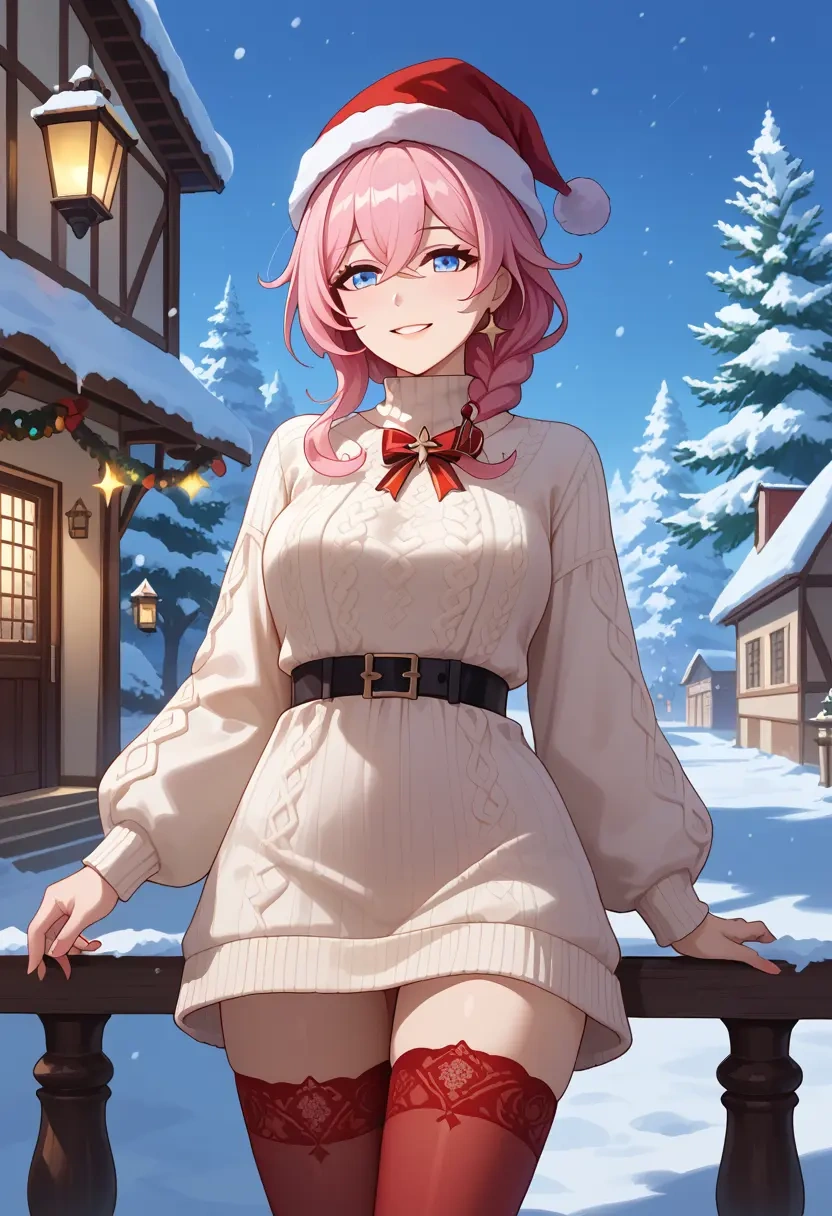 honkai_star_rail,march_7th_(honkai_star_rail),Christmas,sweater dress,stockings  - 