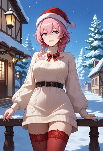 honkai_star_rail,march_7th_(honkai_star_rail),Christmas,sweater dress,stockings  - AI generated anime art