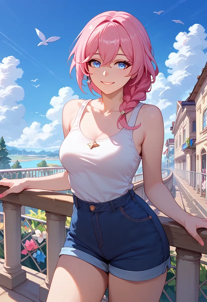 honkai_star_rail,march_7th_(honkai_star_rail),tank top,mesh,cycling shorts  - 